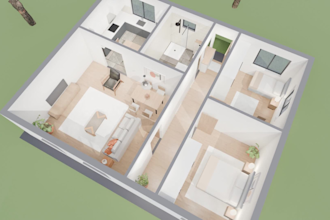 create a 3d interior walkthrough video and 3d floor plan for real estate