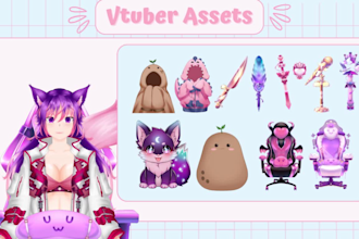 custom vtuber asset, pet, chair, clothes, prop for streaming