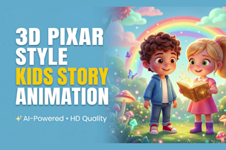 create 3d pixar style ai animation video, kids story, cartoon for youtube