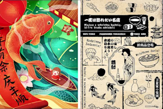 design quality japanese or chinese poster illustrations and brand style guides