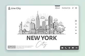 draw the skyline of your city in linear style with black line