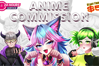 draw custom manga anime fan art, anime pfp, avatar, vtuber or original character