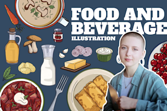 draw custom food, drink illustration for menus, recipes, packaging, books