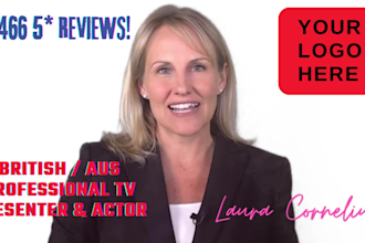 be your british video spokesperson on white screen with logo
