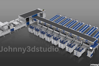 create 3d industrial animation, warehouse and conveyor system video