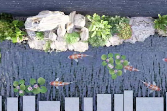 custom japanese garden design with walkthrough render
