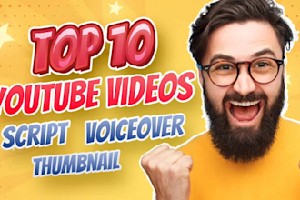 make youtube top 10 videos with free voiceover, script and thumbnail