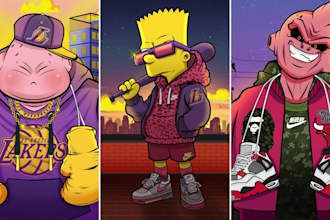 design cartoon characters with my style for your brand, tshirt, album, company