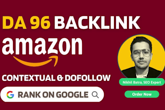 build da 96 contextual SEO do follow backlinks from amazon
