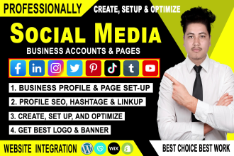 perfect all social media accounts create setup, optimize facebook business pages