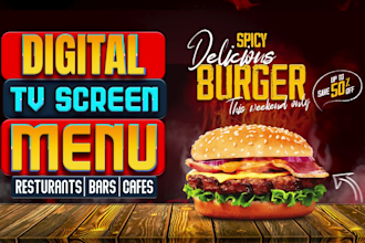 design animated digital TV menu board for restaurant