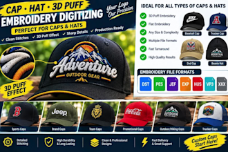 digitize logo for cap and hat embroidery with clean stitching