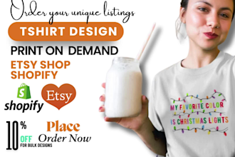 design print on demand listings, printify, printiful on etsy, shopify svg design