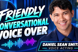 record a friendly energetic english voice over