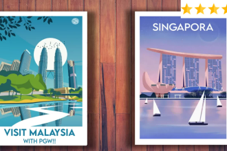 create retro, vintage travel poster for any place in the world and illustration