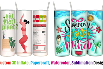 design 3d inflated 20oz,30oz skinny sublimation tumbler wrap
