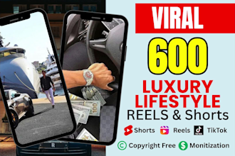 provide 600 luxury lifestyle, motivational reels youtube shorts, instagram reels
