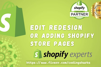 redesign shopify store pages, homepage, header, footer, product, and cart page