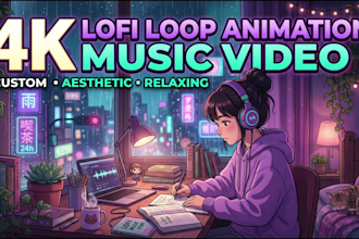 create 4k chill lofi loop animation music video for youtube