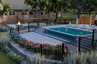 design frontyard, backyard, pool, patio as a landscape architect