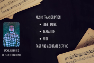 transcribe any audio into sheet music, tab or midi