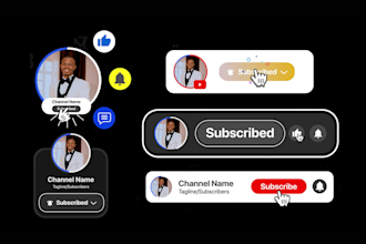 create youtube like, bell and subscribe button animations