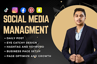 manage social media page, daily post, design etc