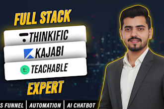 be your kajabi, teachable, thinkific, landing page, course setup, website expert