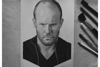 draw pencil sketch portrait from photo and make time lapse