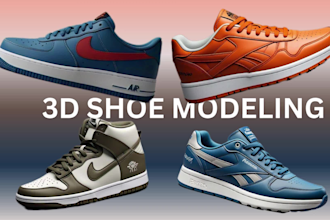 do 3d shoe modeling, 3d shoe animation, sneaker design for footwear on blender