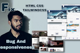 fix HTML CSS tailwind CSS bugs errors and responsive issues