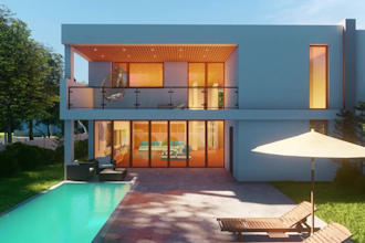 design house, villa, 3d exterior rendering and walkthrough