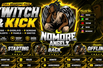 create full branding animated stream overlay, twitch, kick