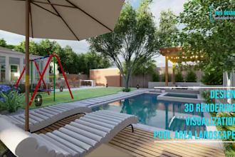 design and render swimming pool, backyard, villa landscape