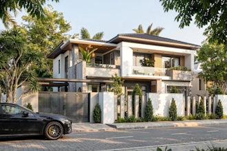 design a realistic 3d facade, front elevation rendering with subtle ai realism