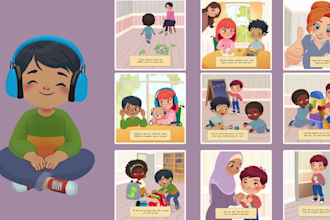 create bright childrens book illustrations for your story