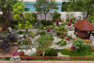 create a 3d japanese garden, zen garden, or koi pond design