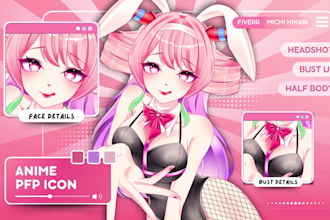 draw anime art illustration for pfp, fanart, character design, oc, and vtuber