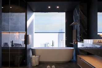 design bathroom interior in 3d and render