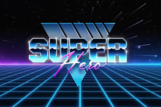 design custom 80s retro logo, synthwave, vaporwave chrome text