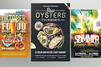 design food, catering, drink, flyer, menu, poster for restaurant