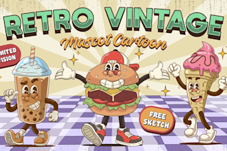 design a unique vintage cartoon mascot logo and illustration