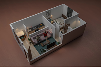 do isometric 3d floor plan render, realistic interior exterior render