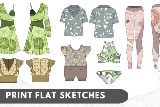 make flat fashion sketches and technical drawing