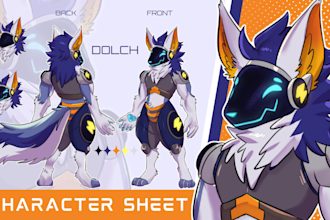 draw furry reference sheet and character sheet in anime style
