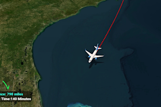 create real flight route map animation video