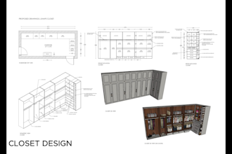 design kitchen cabinet and wardrobe with 3d and 2d drawings