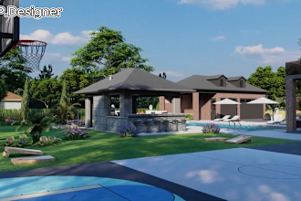 do landscape design, garden design, backyard, swimming pool , render images