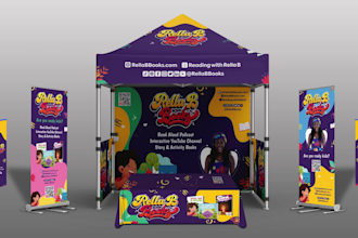 design roll up banner, table cover, canopy tent and backdrop