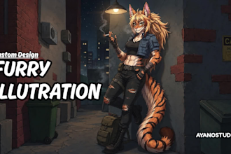 draw furry pfp, fursona art, anthro character design and furry oc art